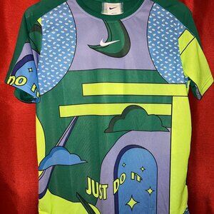 🆕 Nike Dri-FIT Boys XL Shirt - “Just Do It” - Light Blue/Teal/Neon Yellow